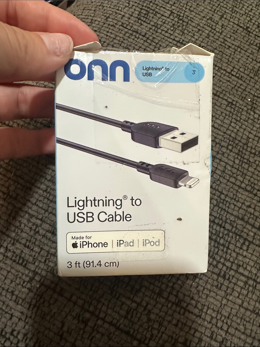 onn Lightning to USB Cable — Black, 3 ft — Charging & Data Sync